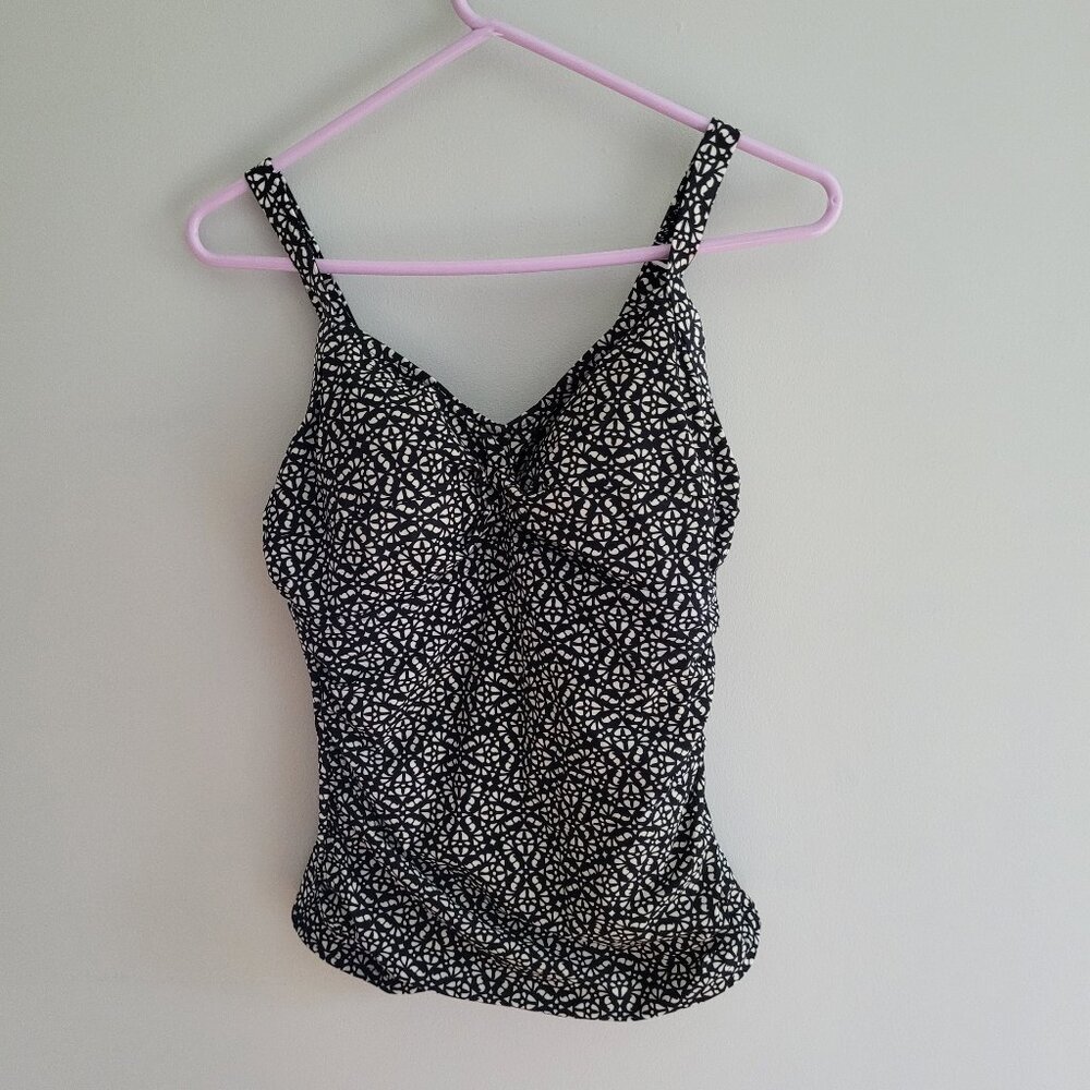LL Bean Black and White Bathing Suit Top, Size 10R
